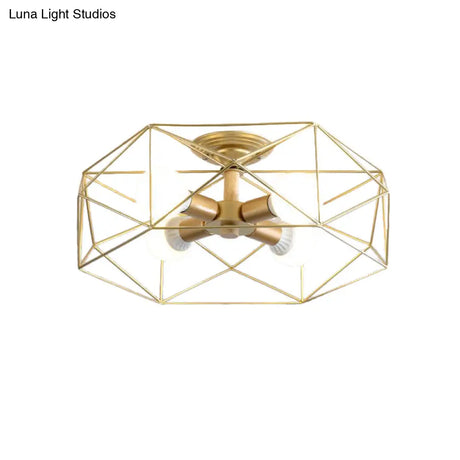 Opal Glass Geometric Semi Flush Gold Light Fixture For Industrial Bedroom - 3/4/5 Lights