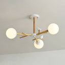 Opal Glass Globe Chandelier: Modern Living Room Pendant Light In Wood 3 /