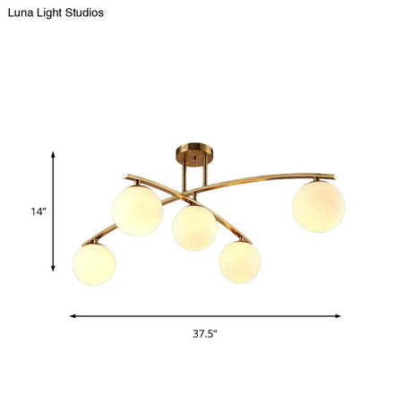 Opal Glass Gold Ceiling Lamp - Modern Sphere Shade Semi Mount Light For Study Room