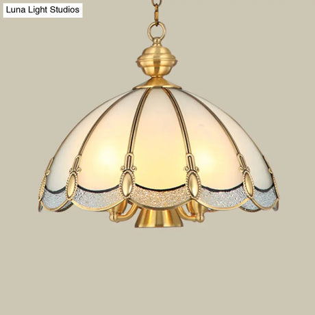 Opal Glass Gold Chandelier Umbrella Pendant Light Fixture For Dining Room