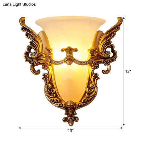 Opal Glass Gold Wall Sconce - Elegant 1-Bulb Cottage Lighting For Living Room
