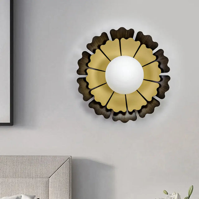 Opal Glass Kids Wall Light In Black-Gold For Sunflower Bedroom