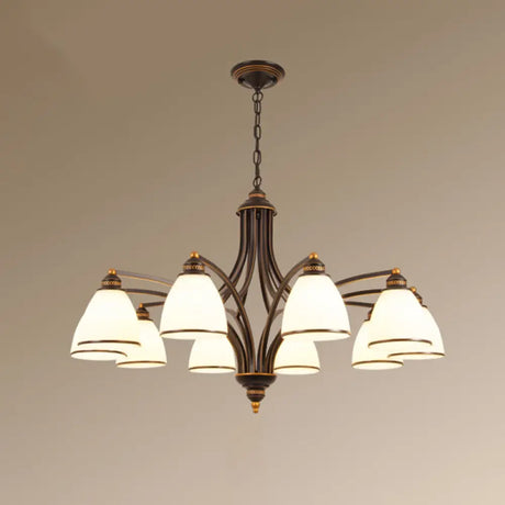 Opal Glass Pendant Light Fixture - Classic Bell Chandelier For Living Room 10 / Black