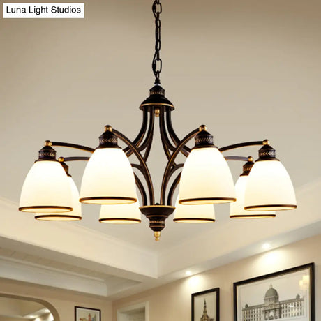 Opal Glass Pendant Light Fixture - Classic Bell Chandelier For Living Room