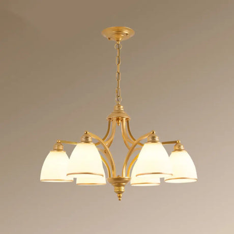 Opal Glass Pendant Light Fixture - Classic Bell Chandelier For Living Room 6 / Gold