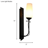 Opal Glass Vintage Style Tapered Wall Lamp - Single Light Black Sconce For Living Room