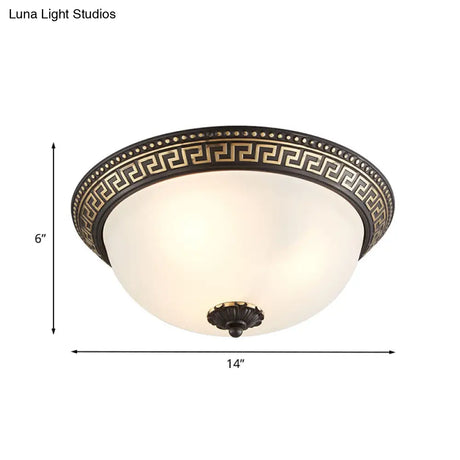 Opaline Glass Ceiling Lighting Retro Flush Mount Fixture With Swastika Pattern - Black - Gold 2/3 -