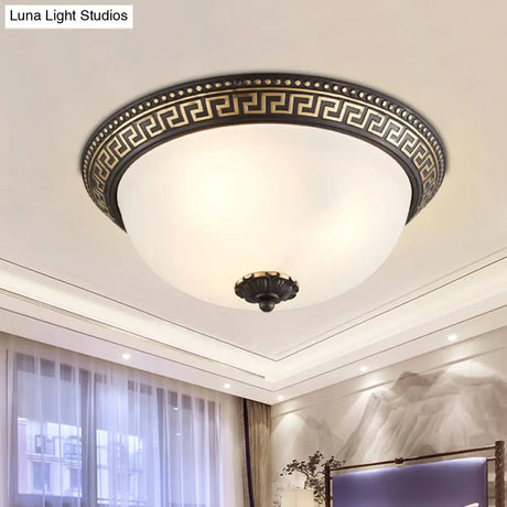 Opaline Glass Ceiling Lighting Retro Flush Mount Fixture With Swastika Pattern - Black - Gold 2/3 -