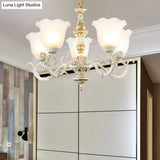 Opaline Glass Flower Ceiling Lamp - Traditional Pendant Chandelier White/Gold 5/7-Light For Drawing