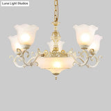 Opaline Glass Flower Ceiling Lamp - Traditional Pendant Chandelier White/Gold 5/7-Light For Drawing