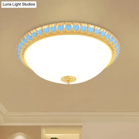 Opaline Glass Led Flush Light With Heart - Edged Dome Shade In Grey/Blue – Stylish Ceiling Mount