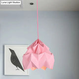 Origami Ceiling Pendant Light Macaron Paper 9.5’/15’ Dia 1-Light Hanging Lamp - Pink/White/Green