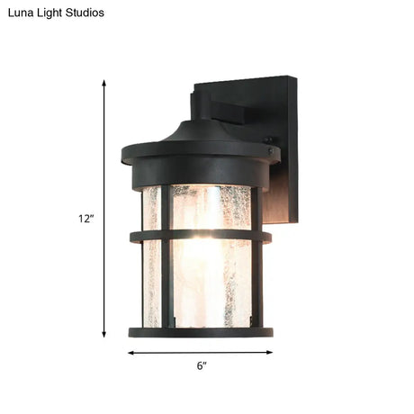 Outdoor Vintage Crackle Glass Cylinder Wall Sconce Lamp - 1 Light Black Fixture 6/8 Wide