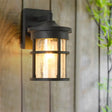 Outdoor Vintage Crackle Glass Cylinder Wall Sconce Lamp - 1 Light Black Fixture 6/8 Wide / 6