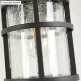 Outdoor Vintage Crackle Glass Cylinder Wall Sconce Lamp - 1 Light Black Fixture 6/8 Wide