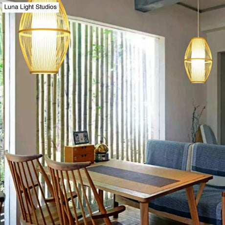 Oval Bamboo Pendant Ceiling Light - Simplicity And Elegance | Ideal For Restaurants Wood Finish 1