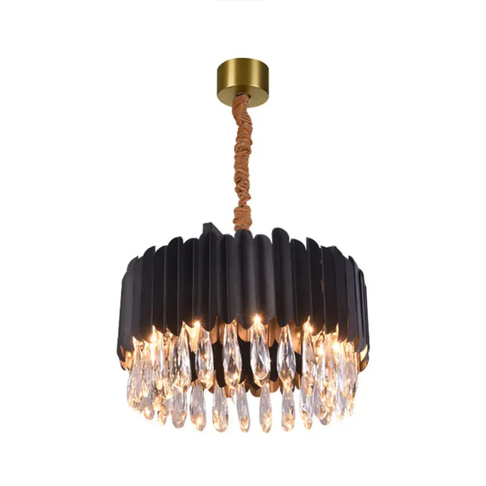 Oval Crystal Drip Pendant Chandelier - Simplicity Light Fixture For Living Rooms Black / Medium