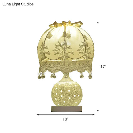 Pastoral Dome Fabric Night Light With Lace Trim And Ceramic Base