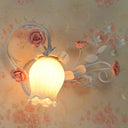 Pastoral Floral Wall Mount Lamp - Yellow/Pink/Blue 1 Head Metal Sconce Light For Bedroom Pink