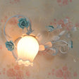Pastoral Floral Wall Mount Lamp - Yellow/Pink/Blue 1 Head Metal Sconce Light For Bedroom Blue