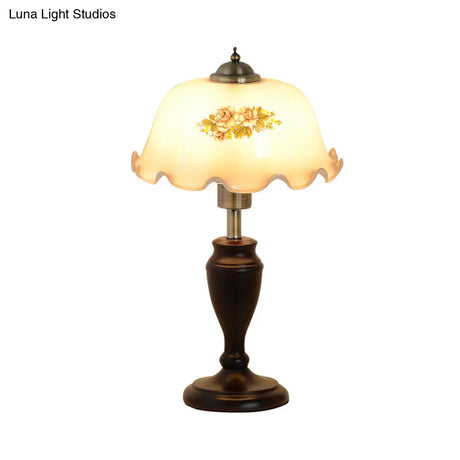 Pastoral Living Room Nightstand Light With Cream/Tan Glass Shade