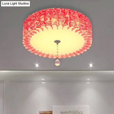 Pastoral Pink Acrylic Led Flushmount With Loving Heart And Crystal Ball – Warm/3 Color Lighting