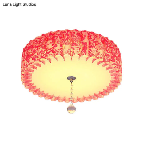Pastoral Pink Acrylic Led Flushmount With Loving Heart And Crystal Ball – Warm/3 Color Lighting