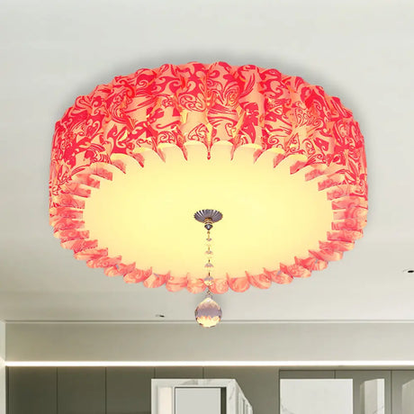 Pastoral Pink Acrylic Led Flushmount With Loving Heart And Crystal Ball – Warm/3 Color Lighting /