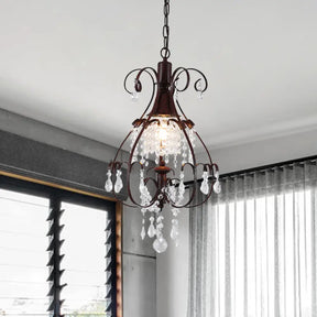 Pendulum Coffee Hanging Light - Elegant Crystal Heart Ceiling Lamp For Traditional Living Room