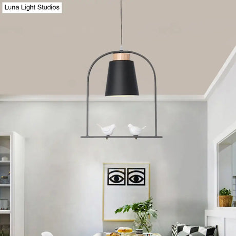 Pendulum Macaron Light Kit: Iron Bucket Lamp With Arch Frame & Bird Decor Grey/Yellow/Pink 1 Head
