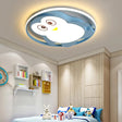 Penguin Bedroom Led Ceiling Fixture - Blue/Pink Cartoon Flush Mount Blue