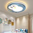 Penguin Bedroom Led Ceiling Fixture - Blue/Pink Cartoon Flush Mount Blue