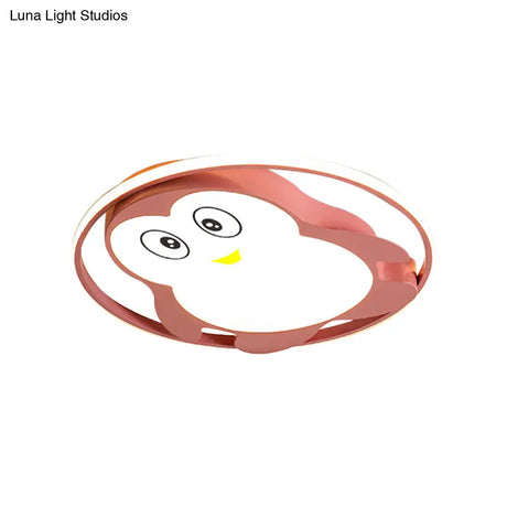 Penguin Bedroom Led Ceiling Fixture - Blue/Pink Cartoon Flush Mount