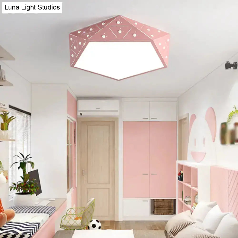 Pentagon Flush Mount Led Ceiling Light With Hollow-Out Acrylic Design For Living Room