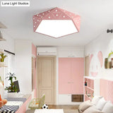 Pentagon Flush Mount Led Ceiling Light With Hollow-Out Acrylic Design For Living Room