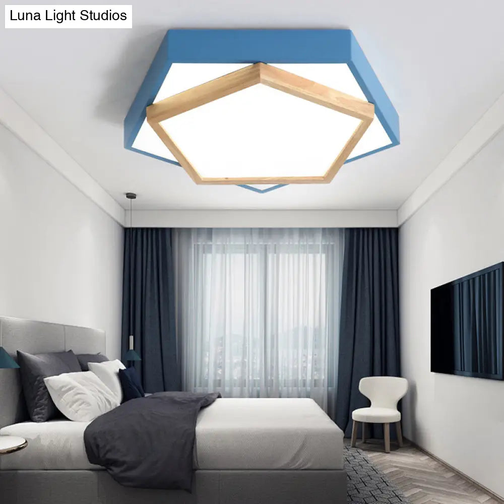 Pentagon Macaron Acrylic Led Flush Mount Lamp In White/Warm/Natural Light - Sizes 14’/18’/21.5