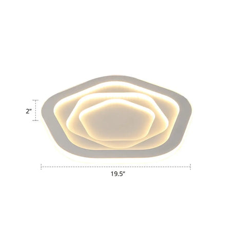 Pentagonal Flush Mount Led Ceiling Light In White Acrylic Minimalistic Bedroom Lighting / 19.5 Warm