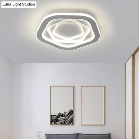 Pentagonal Flush Mount Led Ceiling Light In White Acrylic Minimalistic Bedroom Lighting