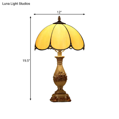 Petals Nightstand Light: Single-Bulb Beige Glass Table Lamp With Carved Vase Base