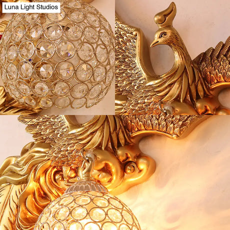 Phoenix Sconce Lighting Resin Wall Lamp With Crystal Dome Shade - Lodge Style Gold Finish