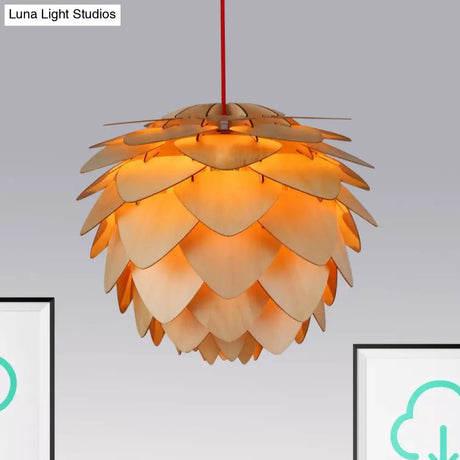 Pine Cone Pendant Lamp - Country Style Wood Suspension Light For Dining Table (12’/18’)