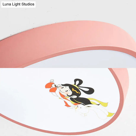Pink Acrylic Flush Ceiling Light With Crescent & Fairy Baby Room Creative Lamp