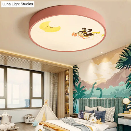Pink Acrylic Flush Ceiling Light With Crescent & Fairy Baby Room Creative Lamp