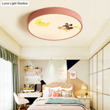Pink Acrylic Flush Ceiling Light With Crescent & Fairy Baby Room Creative Lamp