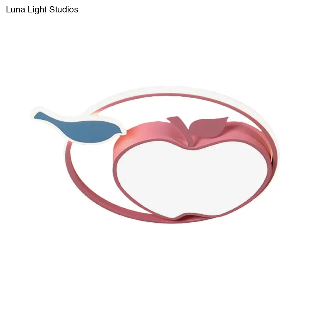 Pink Apple Ceiling Lamp: Cartoon Acrylic Led Flush Mount Fixture For Kids Bedroom (Warm/White Light)