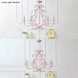 Pink Crystal Kids Metal Chandelier: Candle-Shaped Hanging Light With Clear Crystals For Dining Room
