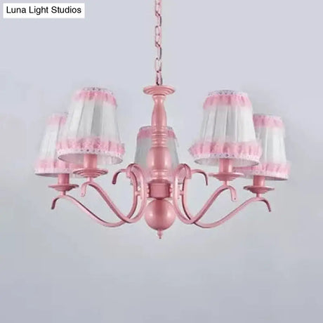 Pink Lace Metal Trapezoid Chandelier With Hanging Lamp For Kids Restaurant