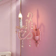 Pink Metal Cartoon Candle Sconce With Crystal Deco For Girls Bedside 1 /