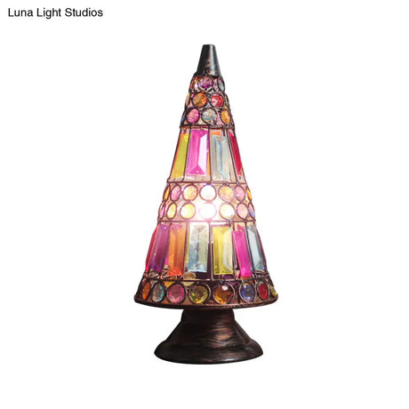 Pink Moroccan Glass Table Lamp - Multi-Colored Slim Trapezoid Ideal For Hotels