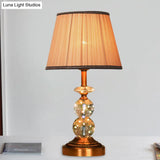 Pink Pleated Fabric Nightstand Lamp With Crystal Orbs: Traditional Design In Pink/White/Coffee Shade